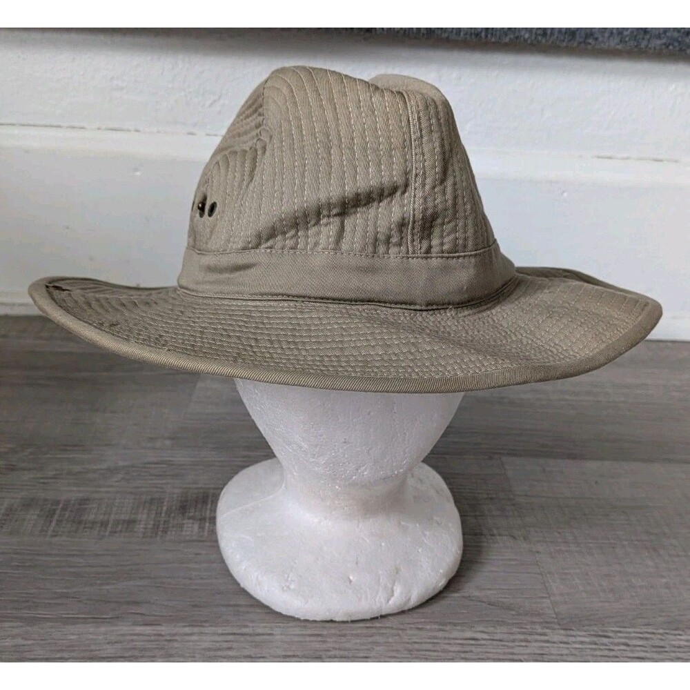 Vintage Banana Republic Safari Hat Tan Cotton Mill Valley Men Sz M 80s Side Snap